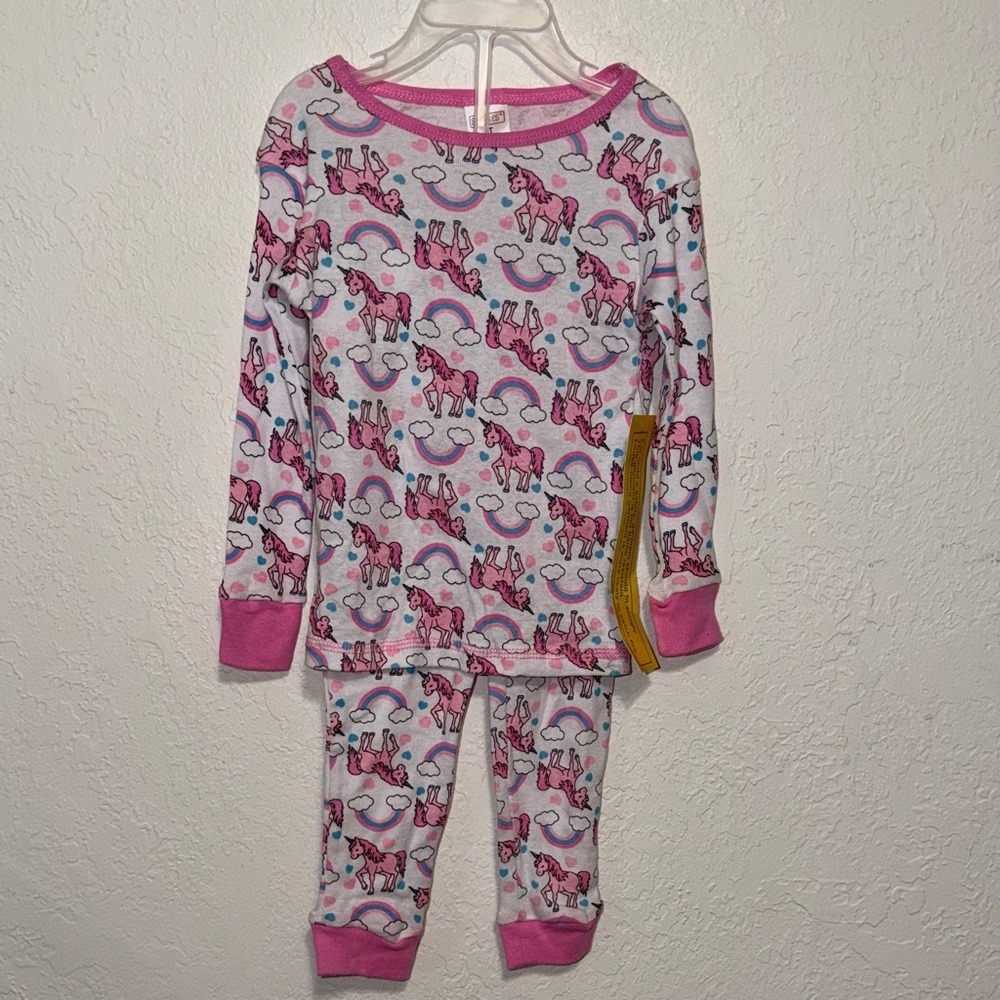 Swiggles Toddler Girls Pink Unicorn Rainbow Cotton Pajama Set 2T NEW